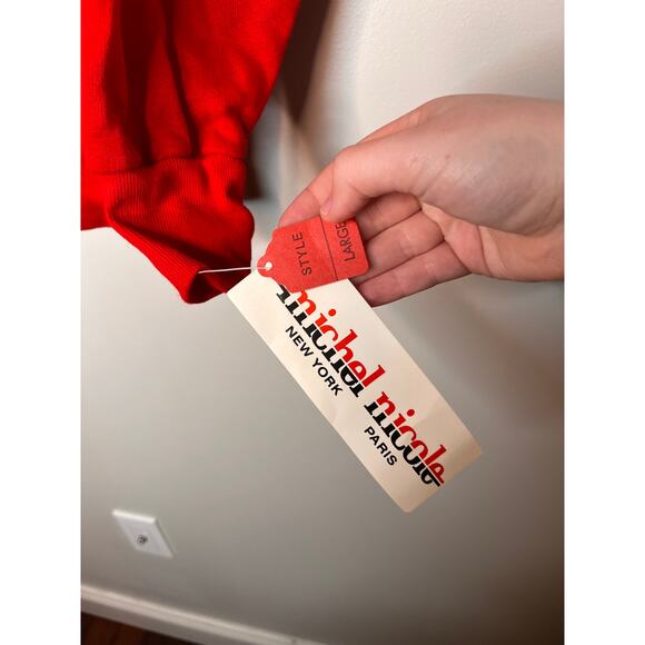 NWT 1980s Michel Nicole Puffy Christmas Glitter Candy Cane Bells Sweatshirt L - Picture 2 of 6